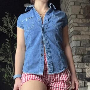 Y2k polo jeans co ralph lauren denim button down tshirt size small